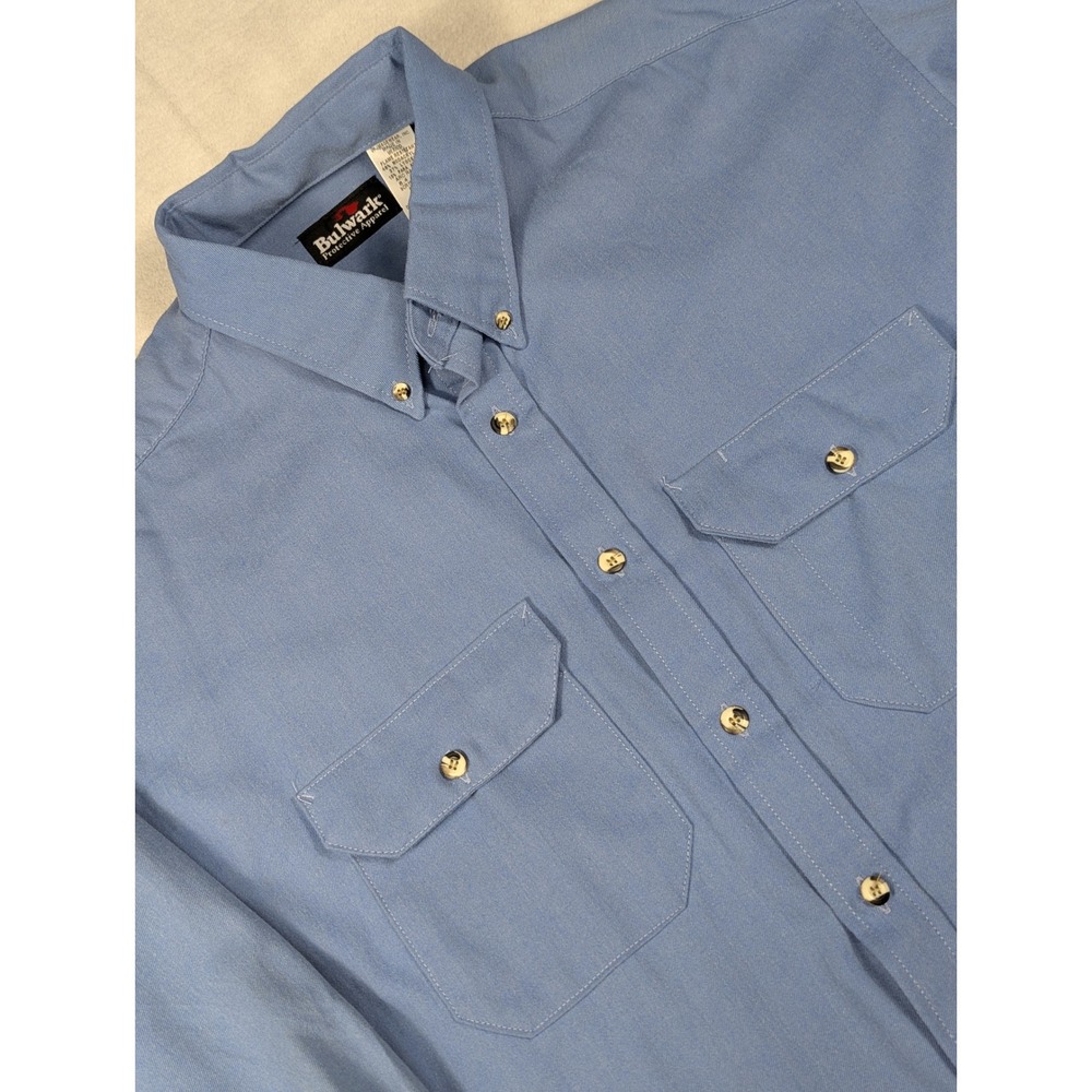 Bulwark EXCEL Flame Resistant Mens ComforTouch Dress Uniform Shirt Light Blue XL